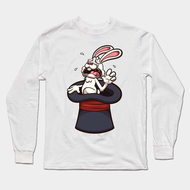 Frightened White Rabbit In Magician Hat Long Sleeve T-Shirt by TheMaskedTooner